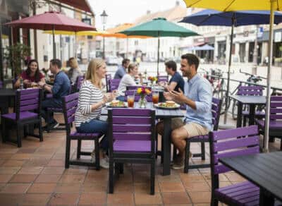 Featherstone square purple black cafe setting