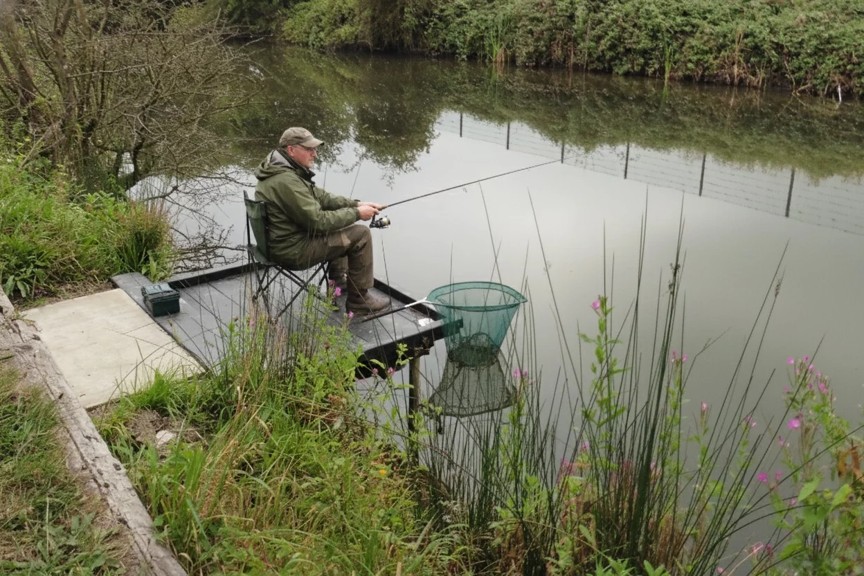 Man fishing on British recycled plastic fishing peg