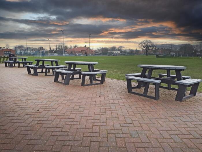Copy of brentwood-school-calder-grey-01 4 calder recycled plastic picnic tables in brentwood school outdoor area
