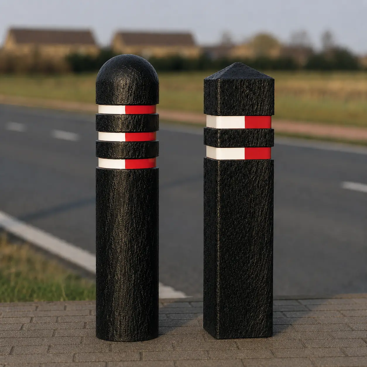 British recycled plastioc bollards – round and square round and square British recyled plastic bollard