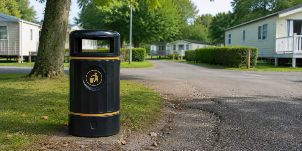A British Recycled Plastic Bin in a holiday park